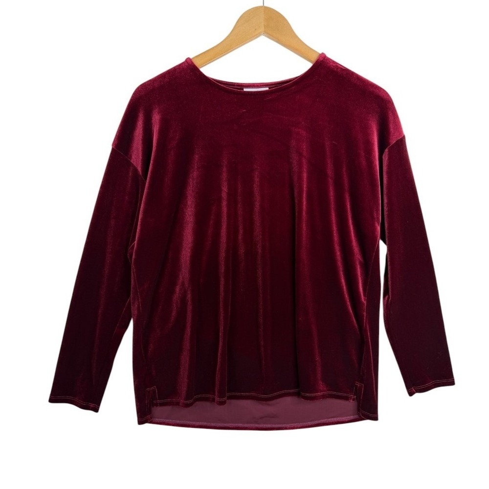 J. Jill Womens Dark Red Bordeaux Velvet Round Neck Long Sleeve Blouse sz XS